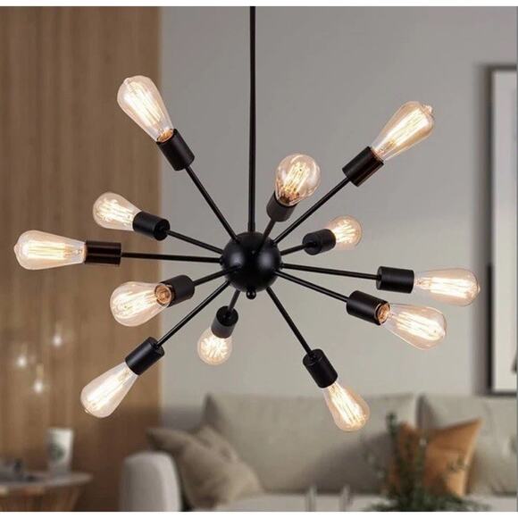 Sputnik Chandeliers Black Modern 12-Light Farmhouse‎ Pendant Light Mid Century - Picture 1 of 15